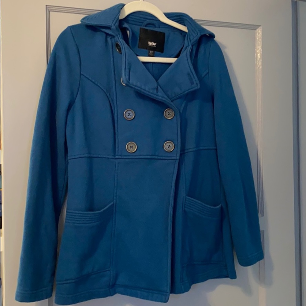 Turquoise blue pea coat style cotton jacket